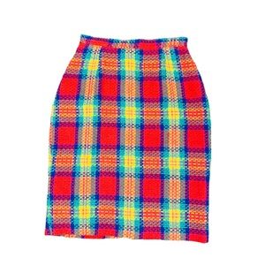 Vintage J McLaughlin sz 8 Plaid Knit Pencile Skirt 3307